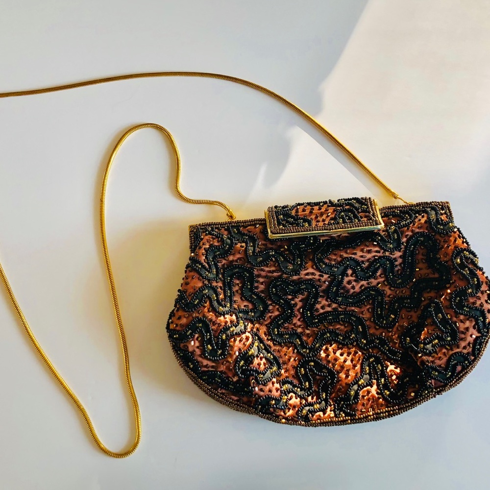 Vintage Embroidered Evening Purse and Gold Chain